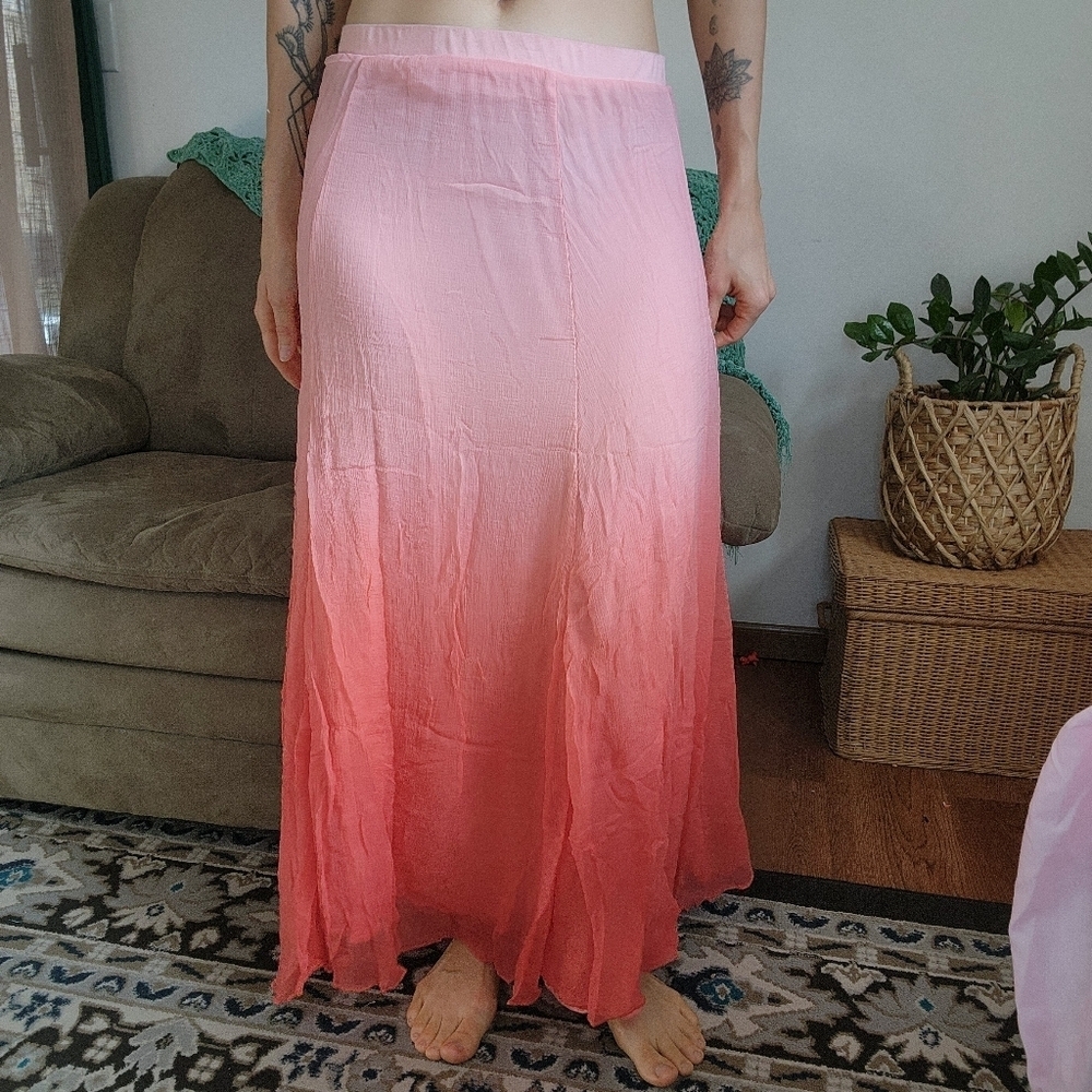 Chicos Pink Ombre Dyed Maxi Skirt Size 8